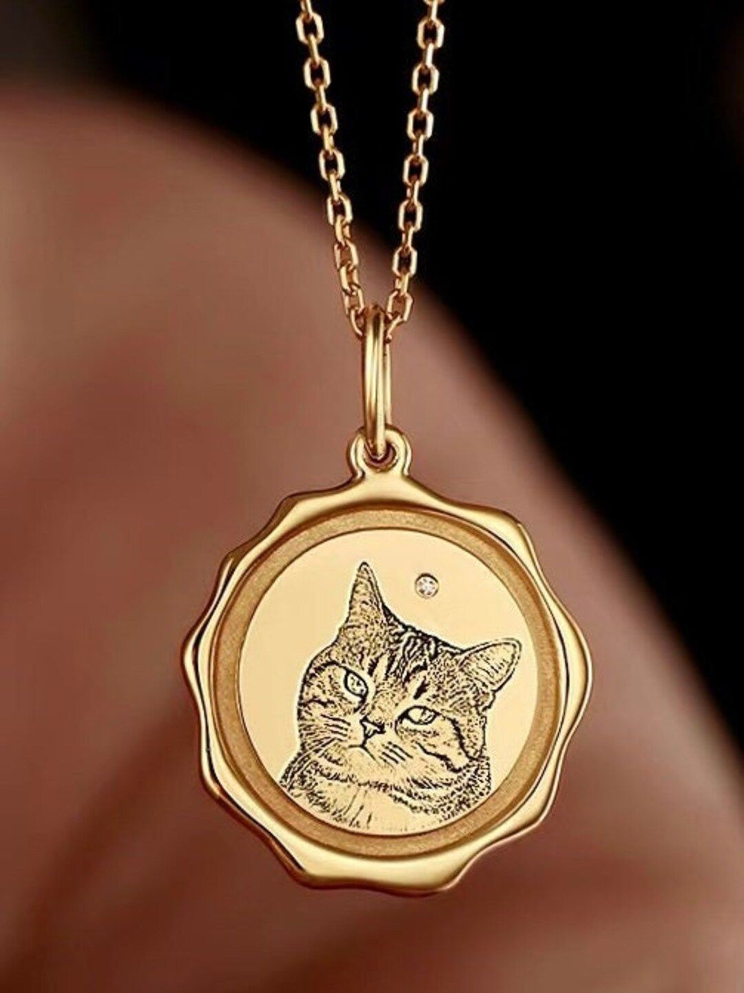 Custom Portrait Pet Memorial Gifts Unique Jewelry Solid 18K Gold Necklace, Bracelace, Ring Etc. -... | Etsy (US)