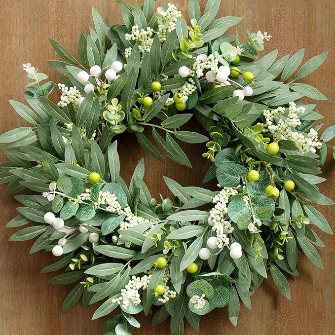 Spring Wreath for Front Door, 18-20 Inch Eucalyptus Greenery Wreath, Artificial Farmhouse All Yea... | Amazon (US)