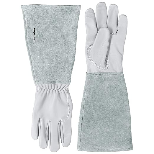 Amazon Basics Leather Gardening Gloves with Forearm Protection, Natural, L | Amazon (US)