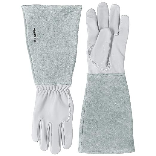 Amazon Basics Leather Gardening Gloves with Forearm Protection, Natural, L | Amazon (US)