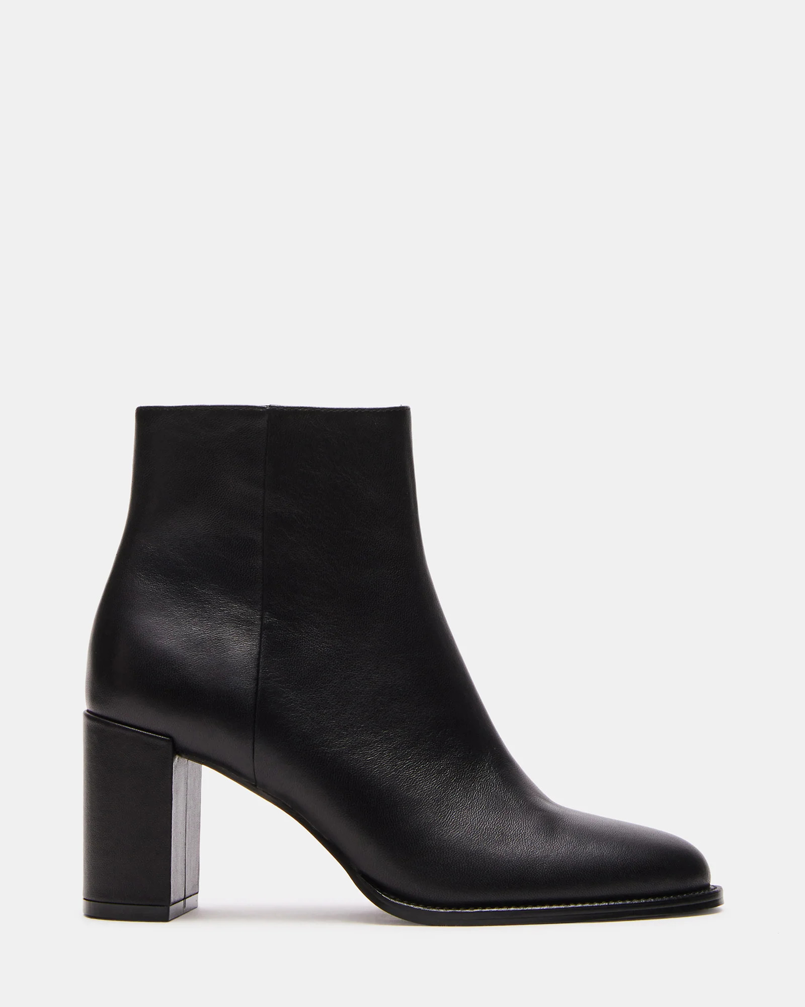 JOZIE Black Leather Block Heel Bootie | Women's Booties | Steve Madden (US)