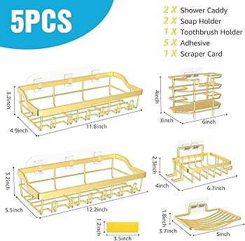 5 Pack Shower Caddy, Adhesive Shower Organizer for Bathroom Storage, Rustproof Stainless Steel Sh... | Amazon (US)