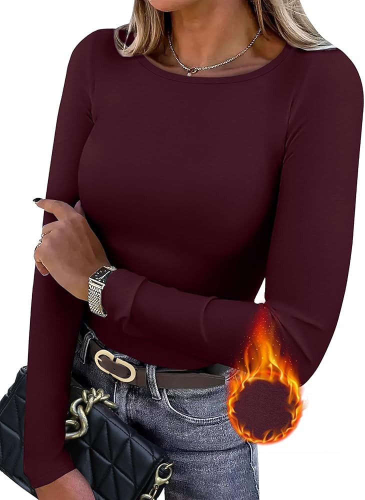 WIHOLL Long Sleeve Thermal Shirt for Women Light Fleece Tops Fall 2025 Crew Neck Casual Basic T-S... | Amazon (US)
