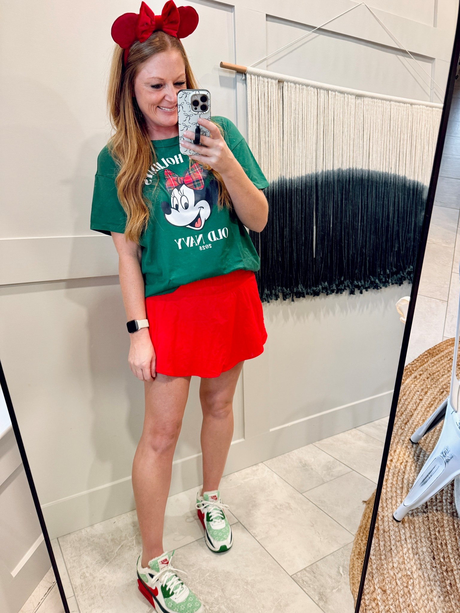 Christmas Disney Outfit Idea: Minnie Shirt + Red Skort

Shirt: reg size Medium from Old Navy (women's fit)
Skirt: reg size Medium from Amazon (looks like shorts from the back)
Nikes: reg size 7.5

#LTKOver40 #LTKHoliday #LTKSeasonal