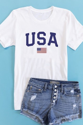 Athletic USA Flag Graphic Tee White | The Pink Lily Boutique