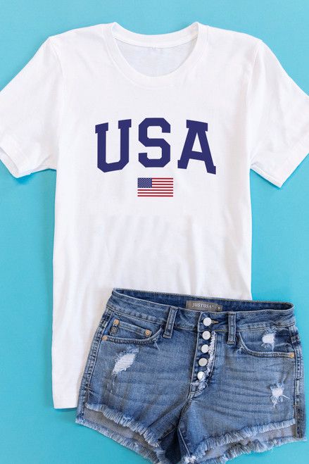 Athletic USA Flag Graphic Tee White | The Pink Lily Boutique