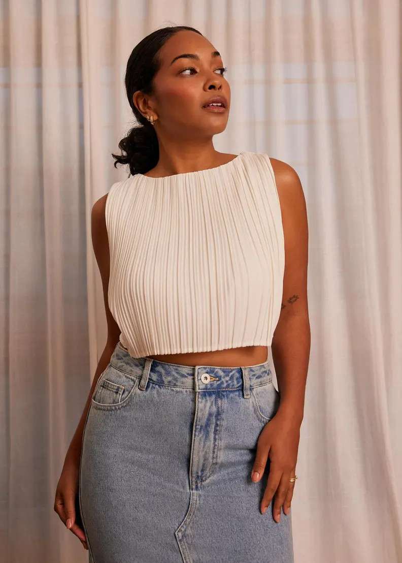 Dez Pleated Boat Neck Crop Top | Love, Bonito USA