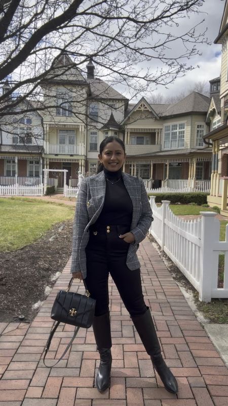 One foundation base. Look 5 - plaid wool blazer, black skinny jeans, turtleneck, knee-high boots, and top handle/crossbody bag. 

#LTKworkwear #LTKstyletip #LTKSeasonal