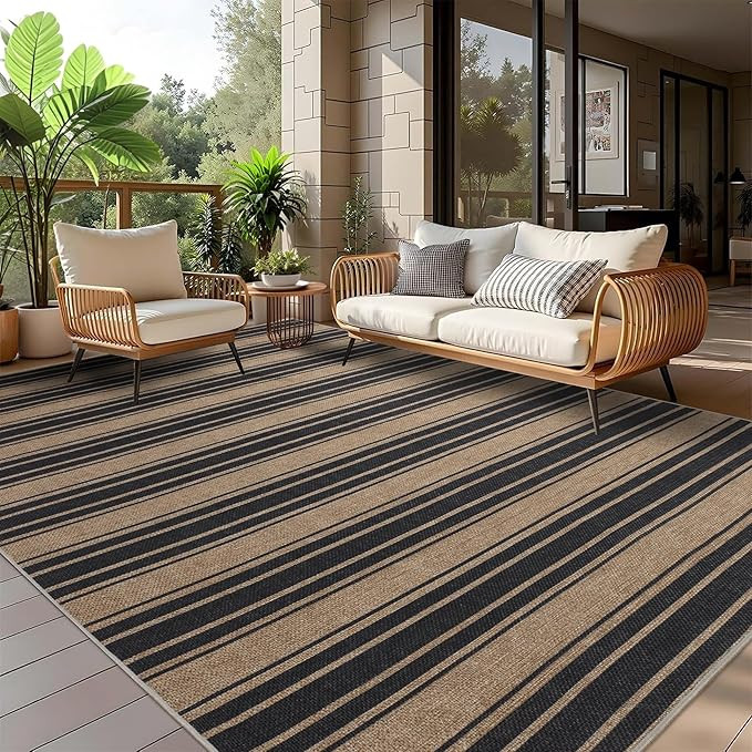 Striped Easy Jute Rug 5x7 Outdoor Patio Rug Washable Rugs for Living Room Bedroom Non Slip Non Sh... | Amazon (US)