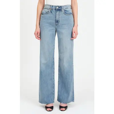 DAZE Far Out Raw Hem High Waist Wide Leg Jeans in Fools Gold at Nordstrom, Size 29 | Nordstrom