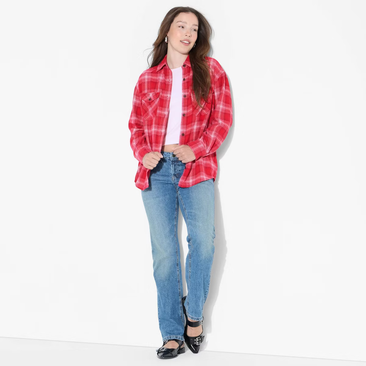 Women's Oversized Long Sleeve Collared Flannel Shirt - Wild Fable™ | Target