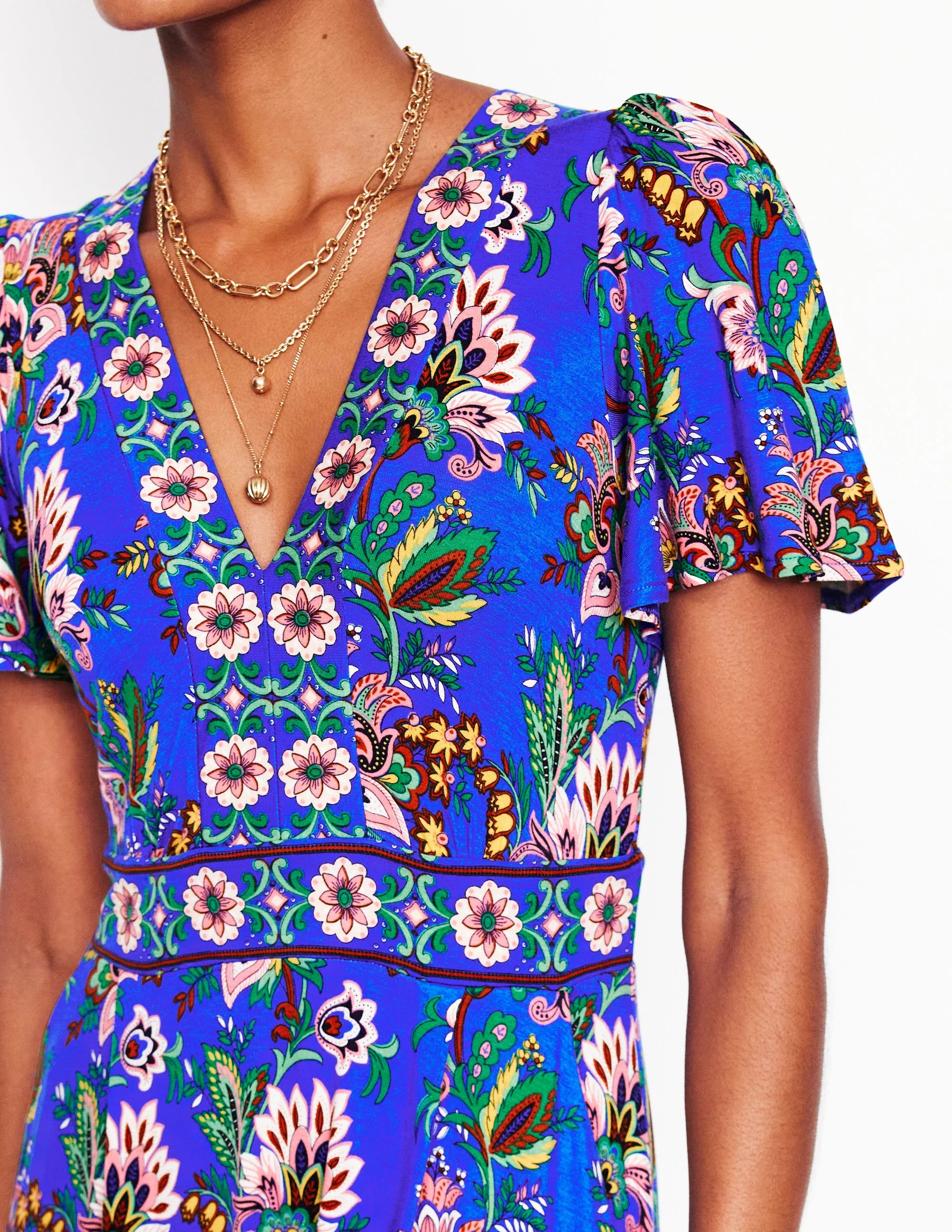 Ellie Flutter Maxi Tea Dress-Gallery Blue, Botanica Terrace | Boden (US)