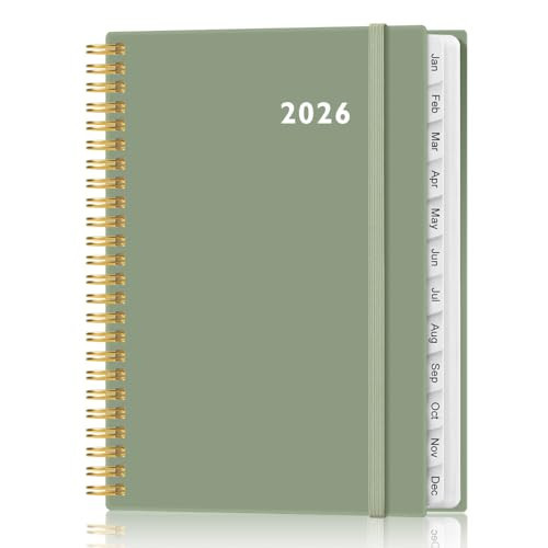 2026 Planner - Weekly and Monthly Calendar Planner from Jan 2026 - Dec 2026, Planner 2026 Spiral Bound with 12 Monthly Tabs, Inner Pocket, Perfect for School Office Supplies, 6.4" x 8.5", Green-C | Amazon (US)
