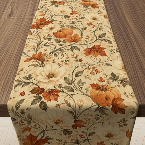 Fall Decor - Vintage Autumn Pumpkin Floral Table Runner | Amazon (US)