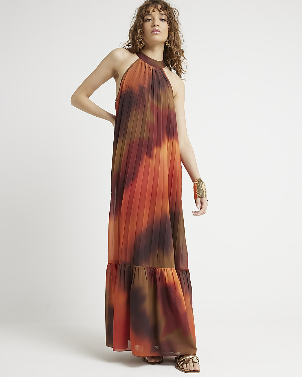 Rust pleated ombre maxi dress | River Island (UK & IE)