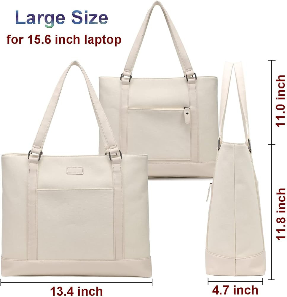 Canvas Laptop Tote Work Bag for Women with 15.6 Inch Computer Compartment Pockets | Amazon (US)