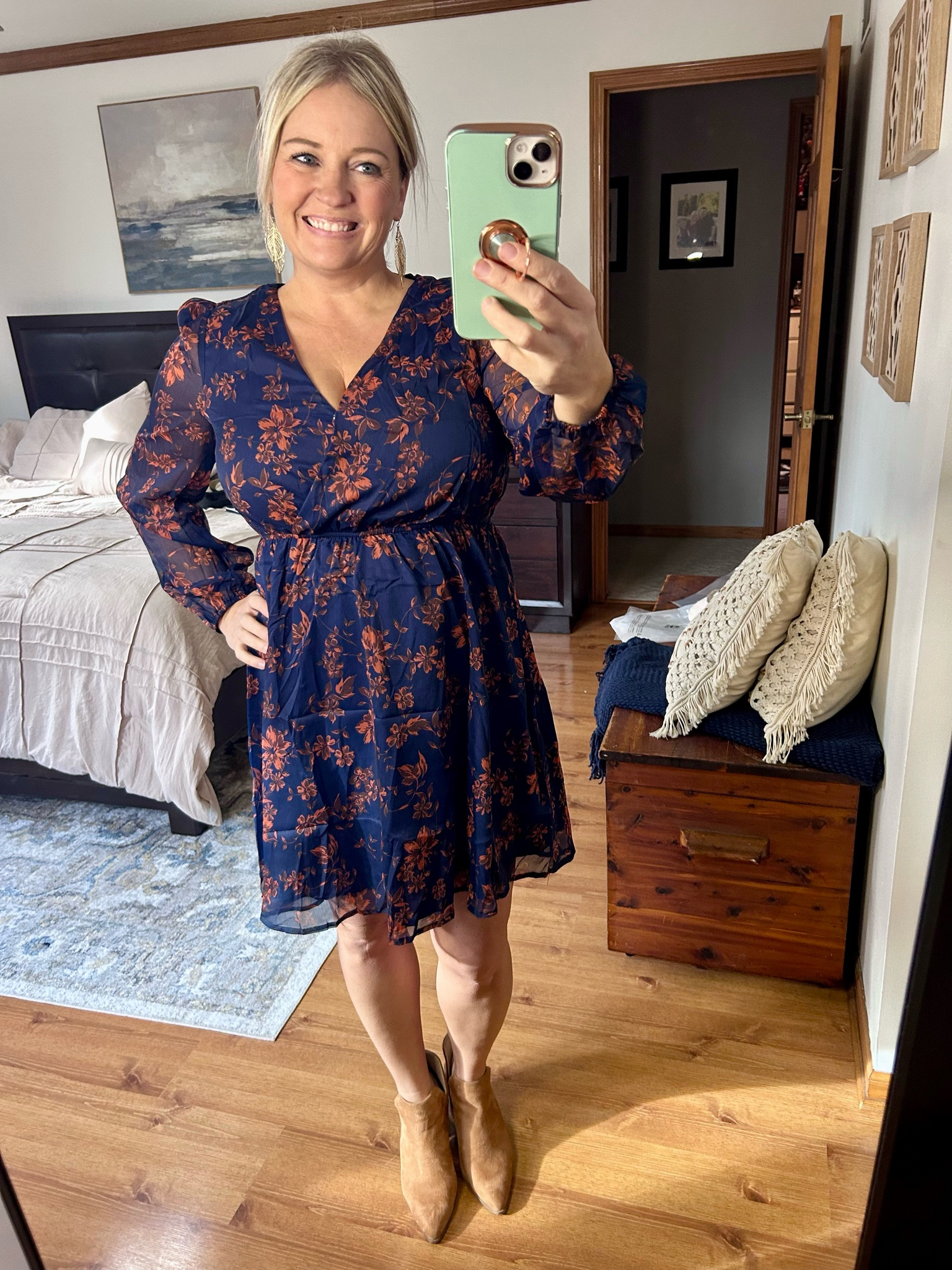 A gorgeous dress for this time of year! The color and pattern are perfection and the shape flatters any body type!

#LTKSeasonal #LTKSaleAlert #LTKOver40