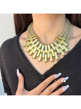 1pc Vintage Sweater Chain Extra Large Bohemian Multi-layered Collarbone Statement Necklace For Wo... | SHEIN
