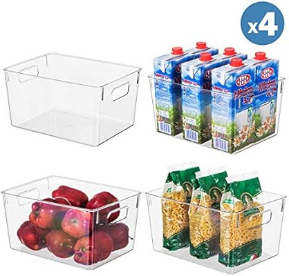 EAMAOTT Clear Plastic Storage Organizer Container Bins with Cutout Handles, Transparent Set of 4 ... | Amazon (US)