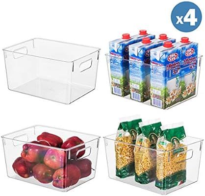 Clear Plastic Storage Organizer Container Bins with Cutout Handles, Transparent Set of 4 | BPA Fr... | Amazon (US)
