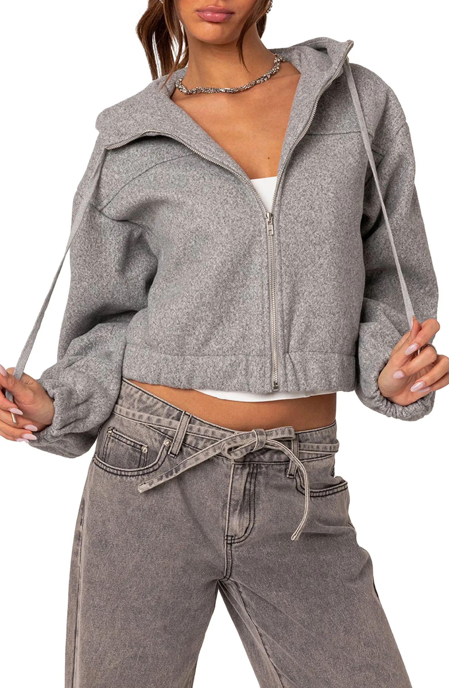 Textured Crop Hooded Jacket | Nordstrom