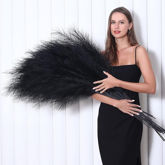 8 Pcs 45 inch Tall Faux Pampas Grass Decor, Large Artificial Black Pompous Grass Bulk, Long Fake ... | Amazon (US)