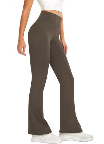 DLOODA Women's Flare Yoga Pants High Waisted Flared Leggings Bootcut Workout Bell Bottoms Leggings Tummy Control (Brown XXL) | Amazon (US)