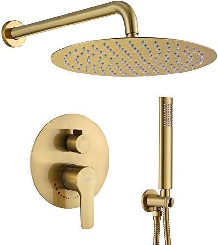 Shower System, Brushed Gold Shower Faucet Set Contain High Pressure 12 inch Round Rain Shower Hea... | Amazon (US)
