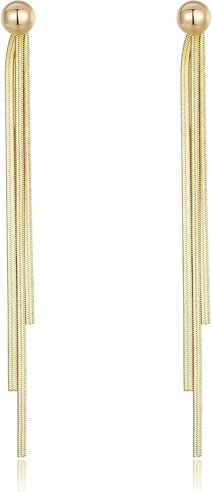 Snake Chain Tassel Earrings for Women, 18K Gold Plated Long Dangle Chain Earrings, Statement Dang... | Amazon (US)
