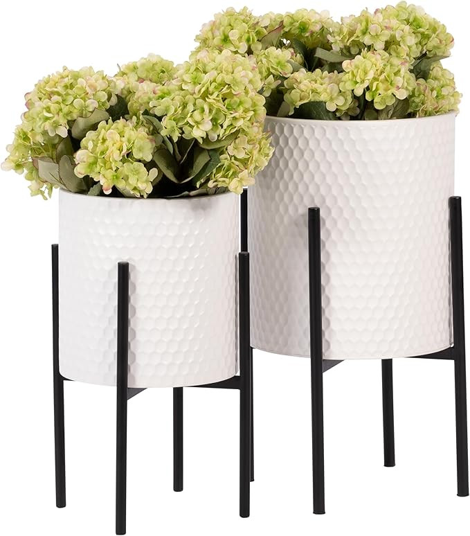 Sagebrook Home Set of 2 Modern White Metal Planters with Black Stands Indoor & Outdoor Plant Pots... | Amazon (US)