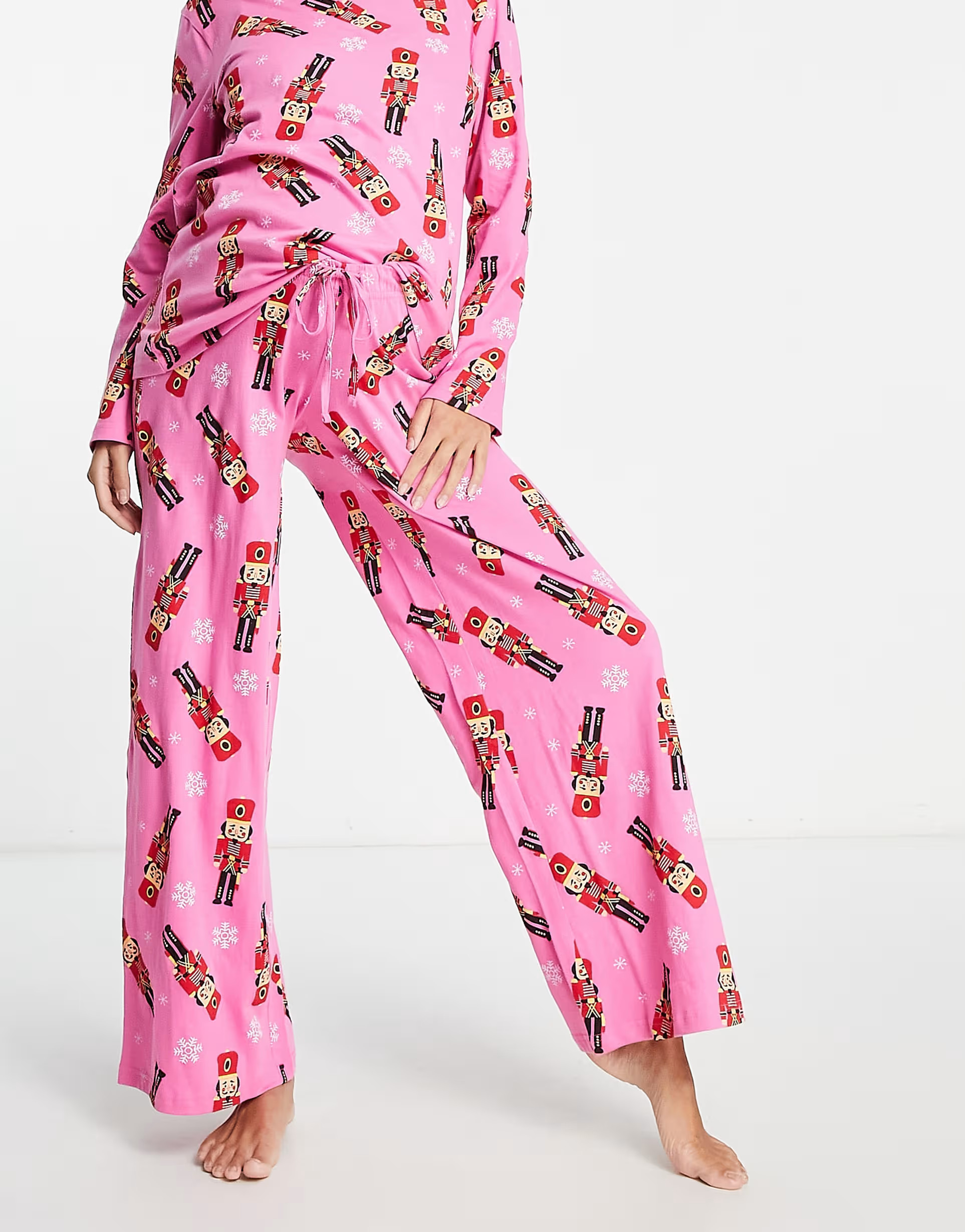 ASOS DESIGN Maternity Christmas nutcracker long sleeve top & pants pajama set in pink | ASOS (Global)