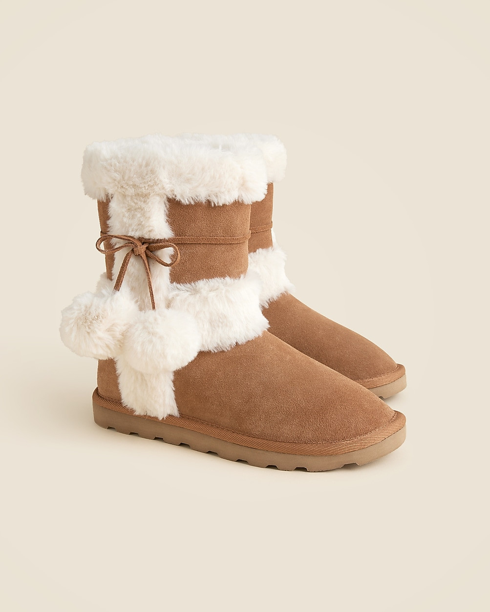 Faux-fur booties in suede with pom-poms | J. Crew US