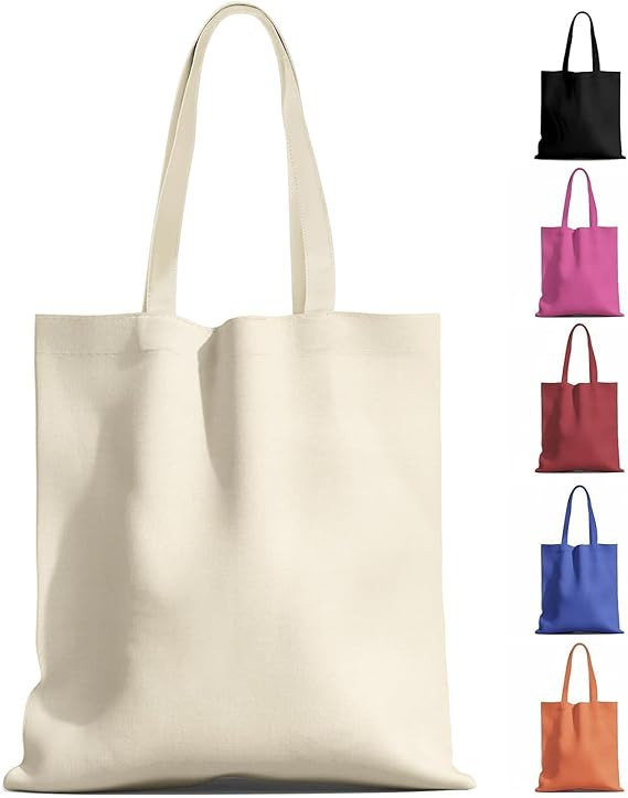 MOLOVA 1-50 Pack Available Premium Canvas Reusable Tote Gift Bags,Made of Natural Canvas with Han... | Amazon (US)