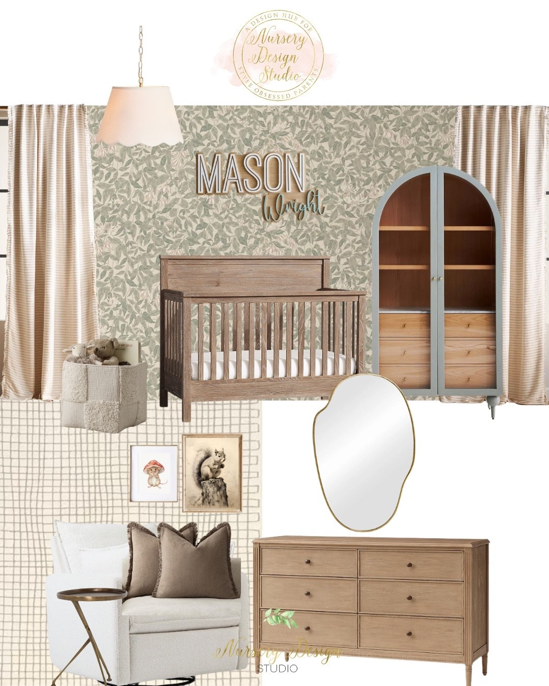 Beautiful storage can become part of the design. The statement arched cabinet adds space for books, toys, and keepsakes, while the spacious dresser, plush storage basket, and timeless oak crib create a nursery that's as functional as it is beautiful.

#LTKSaleAlert #LTKKids #LTKBump