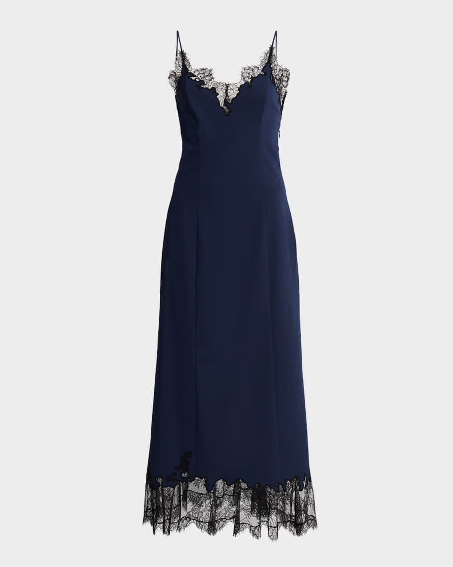 STAUD Nadia Lace-Trimmed Midi Dress | Neiman Marcus