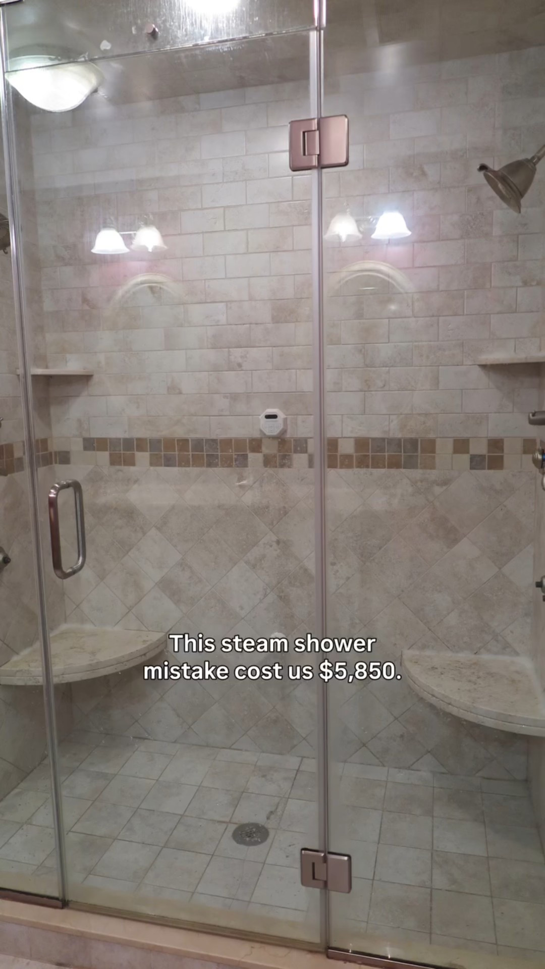 This one hurt.

Our steam shower floor didn’t have enough slope.
It cracked. It leaked.

Fixing it cost us $5,850 in tile, plumbing, and glass door removal.

And while we were in there, we removed the marble shower seats too.

20+ years in the same house teaches you this:

Luxury isn’t worth it if it’s built wrong.

But now? She’s perfect!

#bathroomremodel #masterbath #steamshower #walkinshower #designmistakes