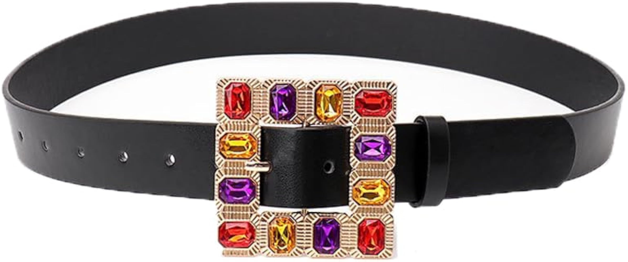 Women's Colorful Rhinestone Square Buckle Leather Belt for Jeans Dresses Pants | Amazon (US)