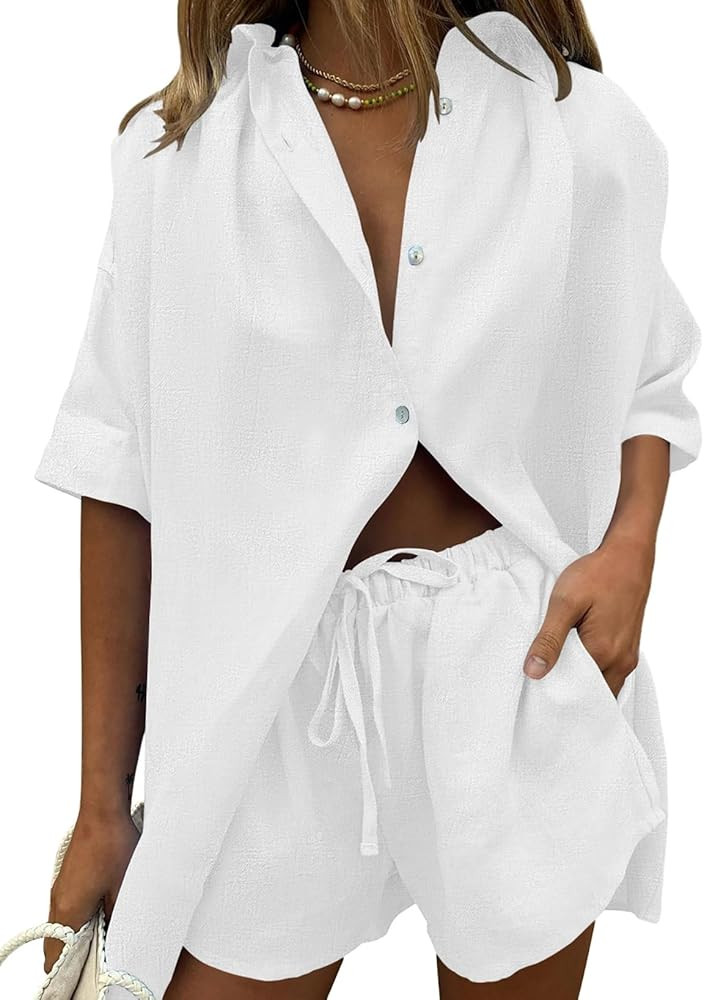 Fixmatti Women 2 Piece Outfit Summer Short Sleeve Top and Shorts Sweatsuit Set | Amazon (US)