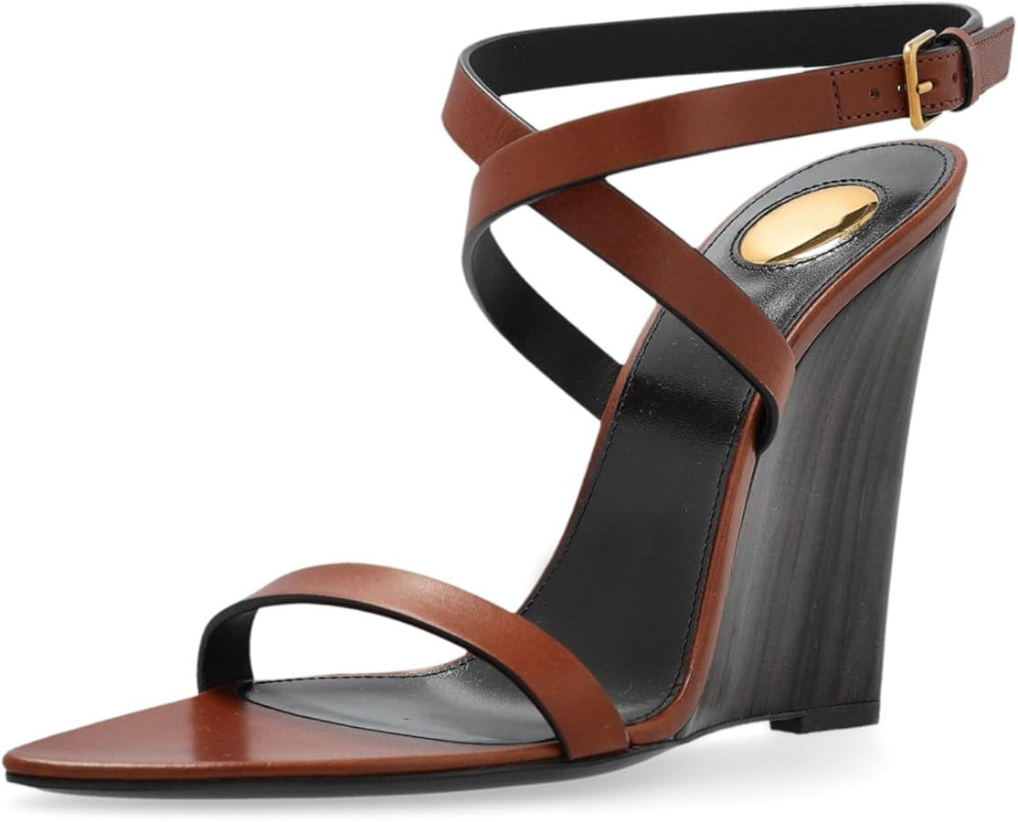 Goolita Open Pointed Toe Wedge Heels For Women Buckle Ankle Strap Heeled Sandals Sexy Slingback P... | Amazon (US)