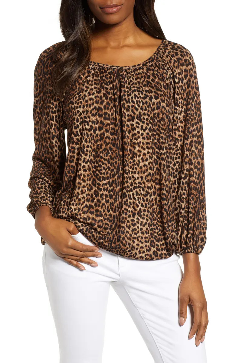 MICHAEL Michael Kors Leopard Spot Peasant Top | Nordstrom | Nordstrom