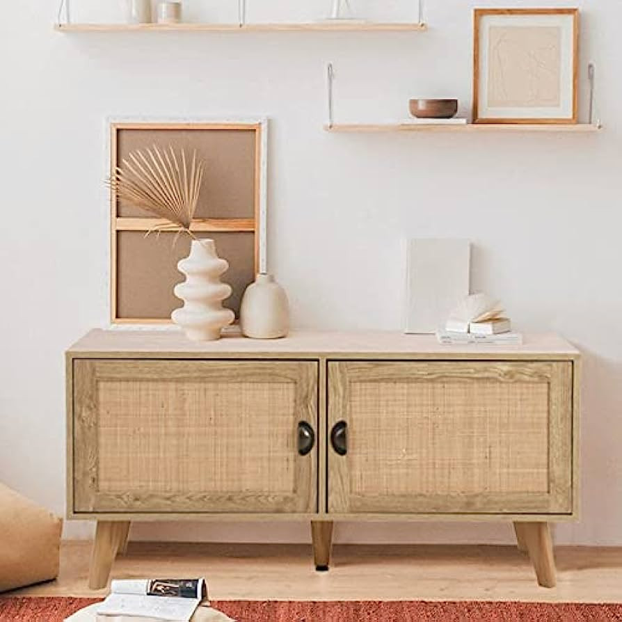 PHI VILLA Rattan Cabinet - TV Stand/Storage Cabinet with Doors, Console Table | Amazon (US)