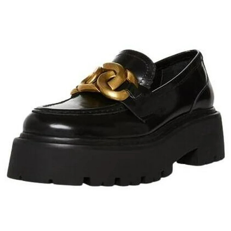 Steve Madden Rover Black Leather Slip On Chunky Platform Chain Detailed Loafers (Black Leather, 9... | Walmart (US)