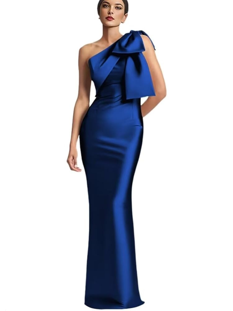 TORYEMY One Shoulder Mermaid Prom Dress with Bow 2025 Satin Long Bridesmaid Dresses Back Split Fo... | Amazon (US)