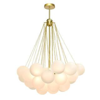 3-Light Gold Modern Cluster Globe Bubble Chandelier with Frosted Glass Shades (No Bulbs Included) | The Home Depot