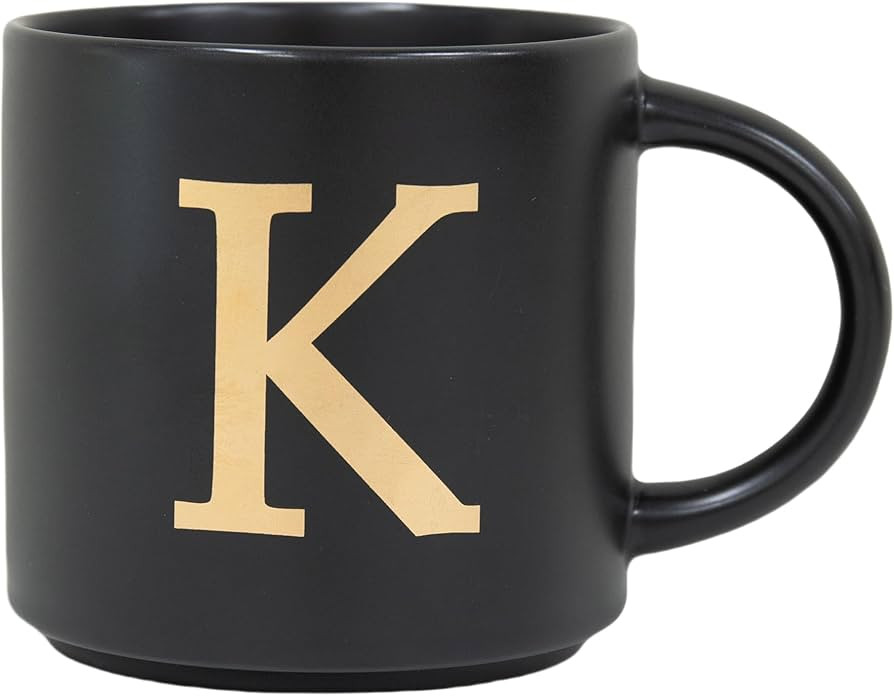 COLLECTIVE HOME - Monogram Ceramic Mugs, 15 oz Golden Initial Black Coffee Cups, Elegant Alphabet... | Amazon (US)