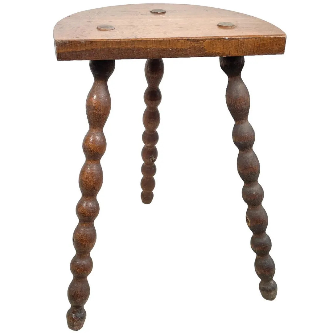 Vintage French Wooden Tripod Bobbin Leg Milking Stool Chair Seat Table Farm D Shaped Seat Plant R... | Etsy (US)