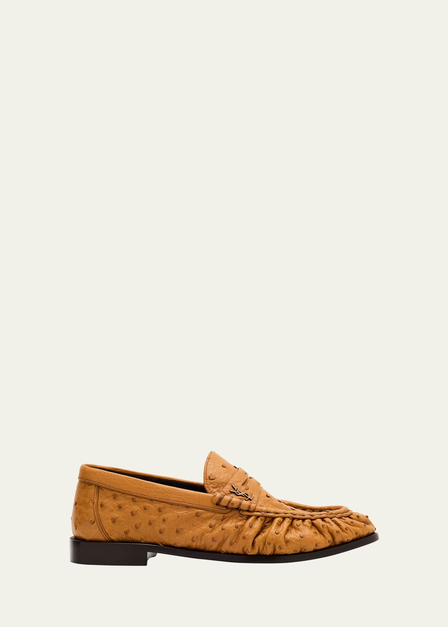 Saint Laurent Le Ostrich Leather YSL Penny Loafers | Bergdorf Goodman