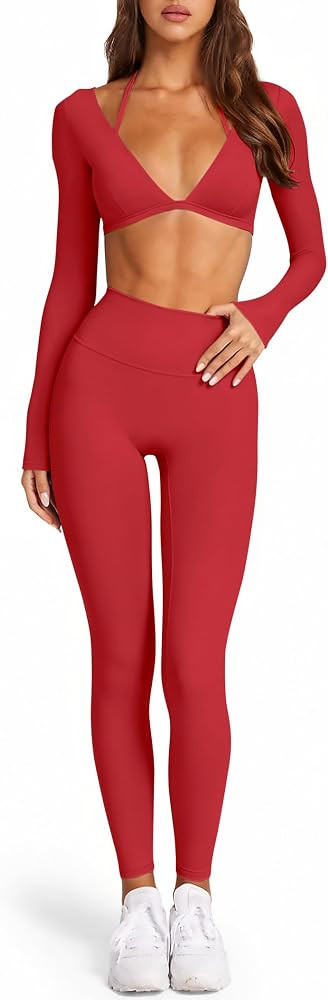 LASLULU Women 2 Piece Workout Sets Padded Halter Sports Bras Yoga Leggings | Amazon (US)