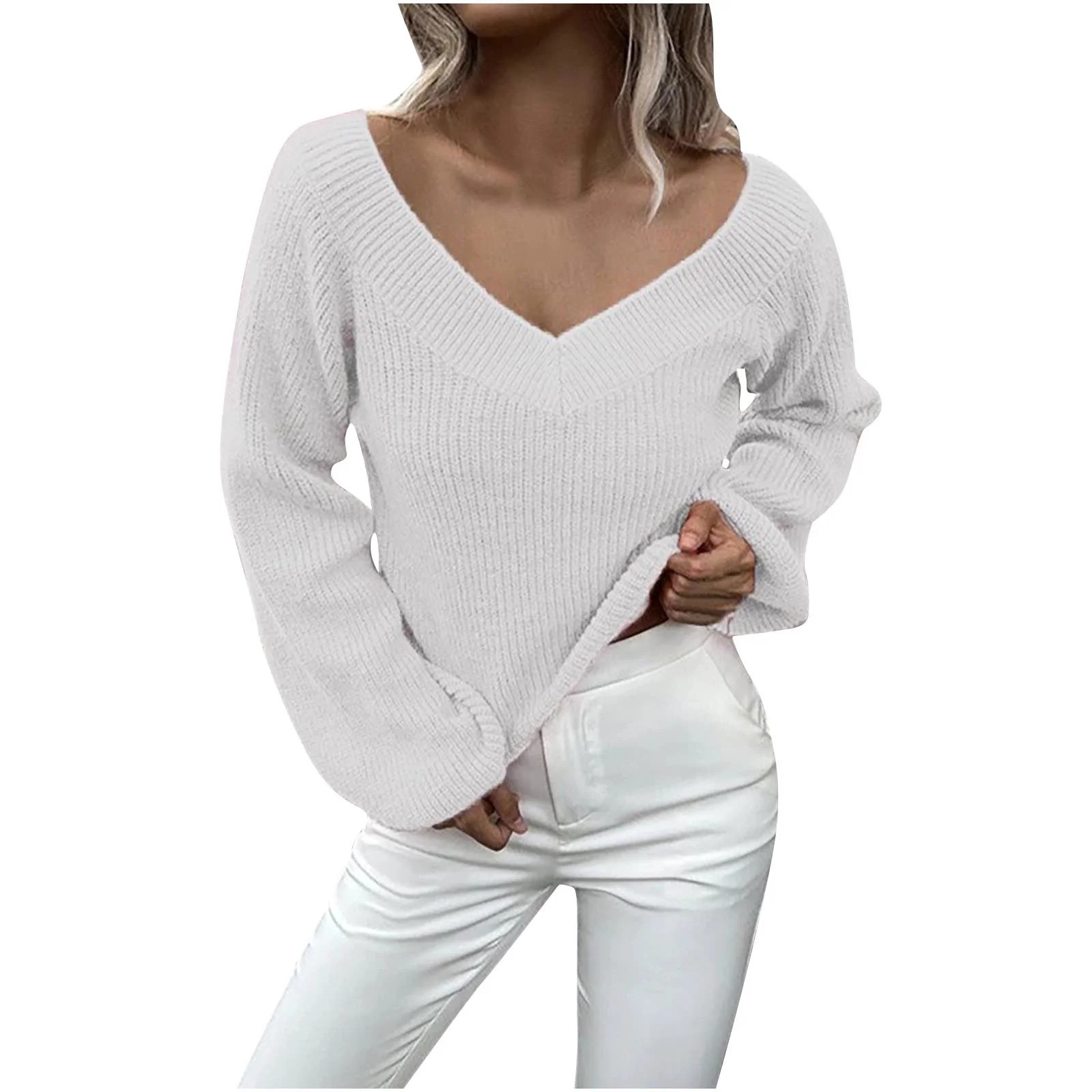 BUIgtTklOP no boundaries Sweaters For Women Clearance Plus Size Women'S Solid Sweater V-Neck Loos... | Walmart (US)