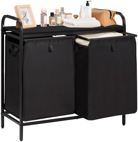 2 Section Laundry Hamper with Shelf, Laundry Basket Organizer with 2 Pull-Out Removable Bags 2×1... | Amazon (US)